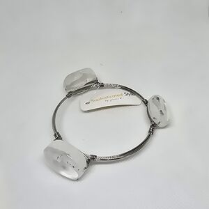White stone, silver wired bracelet